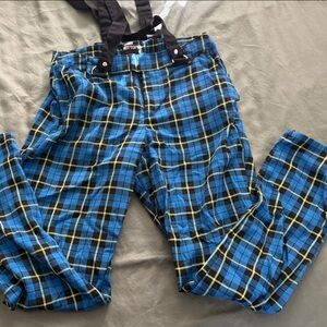 Junior’s Hot Topic Blue Plaid Pants with built in Suspenders